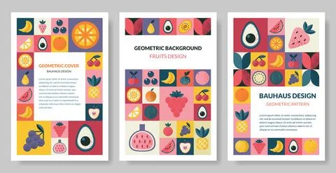 Set of abstract geometric Bauhaus pattern covers. Ilustración de archivo