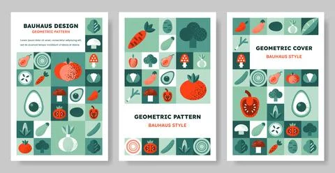 Set of abstract geometric Bauhaus pattern backgrounds. Stock Illustration