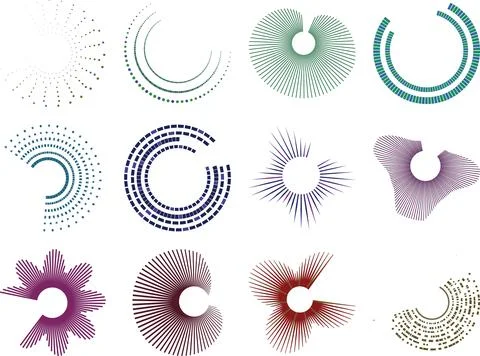 Set of abstract geometric circular designs in various colors including gree.. イラスト素材