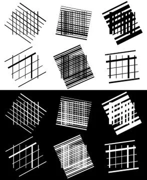 Set of abstract geometric elements with lines in black and white Stock Illustration