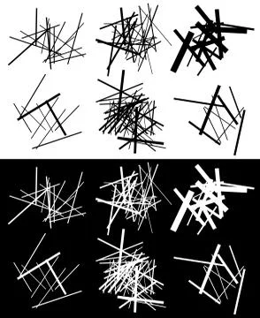 Set of abstract geometric elements with lines in black and white Stock Illustration