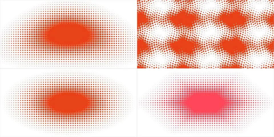 Set of Abstract Geometric Halftone Patterns with Square Shapes and Red Colo.. Ilustración de archivo