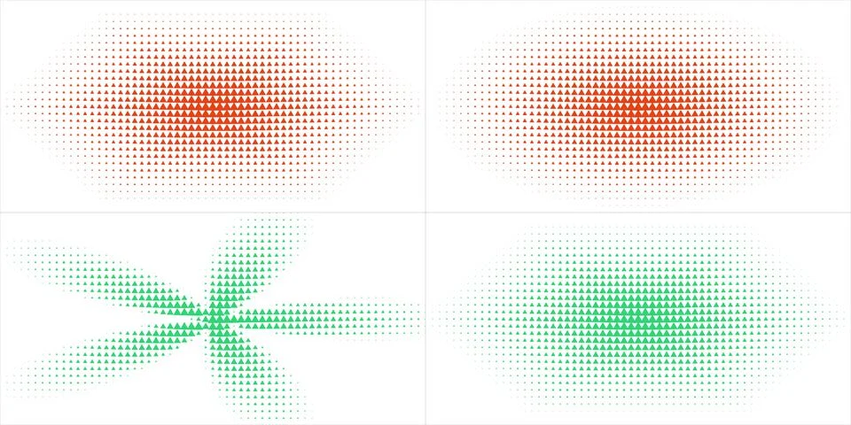 Set of Abstract Geometric Halftone Patterns with Triangle Shapes on White B.. Stock Illustration