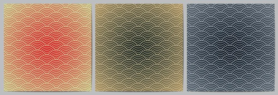 Set of abstract geometric pattern with circle overlapping waves lines backgro Stock Illustration