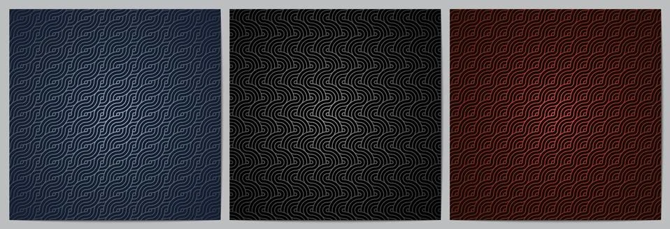 Set of abstract geometric pattern with circle overlapping waves lines backgro Stock Illustration