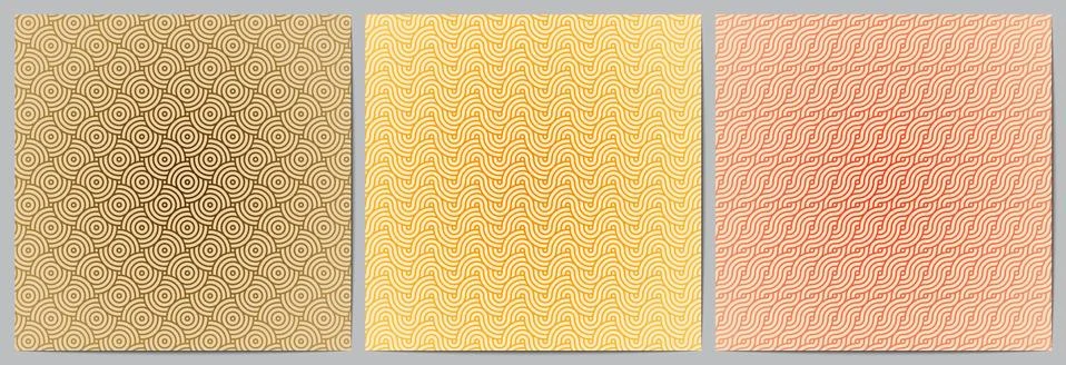 Set of abstract geometric pattern with circle overlapping waves lines backgro Illustrazione stock