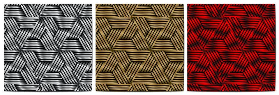 Set of abstract geometric pattern metal striped lines polygonal shape Stock Illustration
