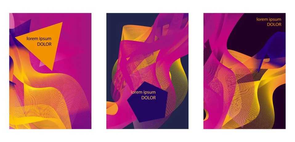 Set of abstract geometric patterns of lilac, purple, orange colors. 스톡 일러스트