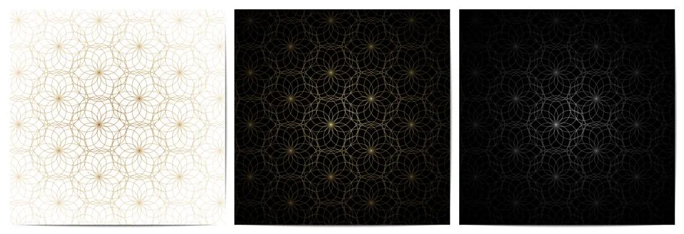 Set of abstract geometric seamless circle simple lines floral pattern luxury  Stock Illustration