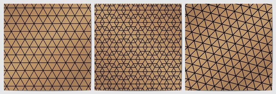 Set of abstract geometric seamless pattern gold background with black lines. Stock Illustration
