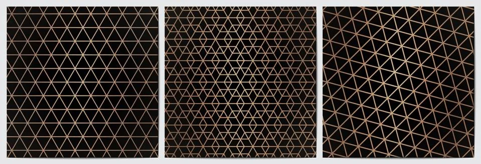 Set of abstract geometric seamless pattern with gold lines. Stock Illustration