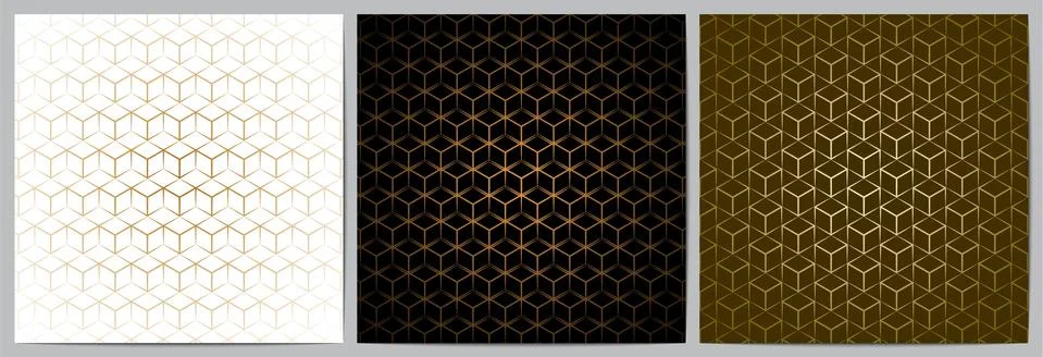 Set of abstract geometric seamless pattern with golden lines. Stock Illustration