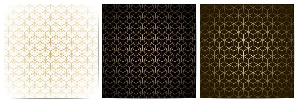 Set of abstract geometric seamless pattern with golden lines. Stock Illustration