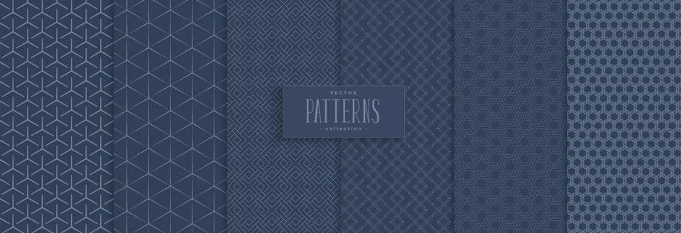 Set of abstract geometric seamless pattern navy background. Stock Illustration