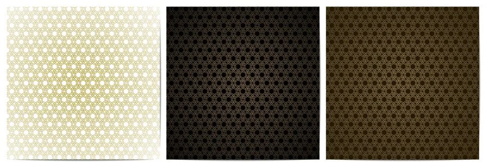  Set of abstract geometric seamless pattern with golden circle Stock Illustration