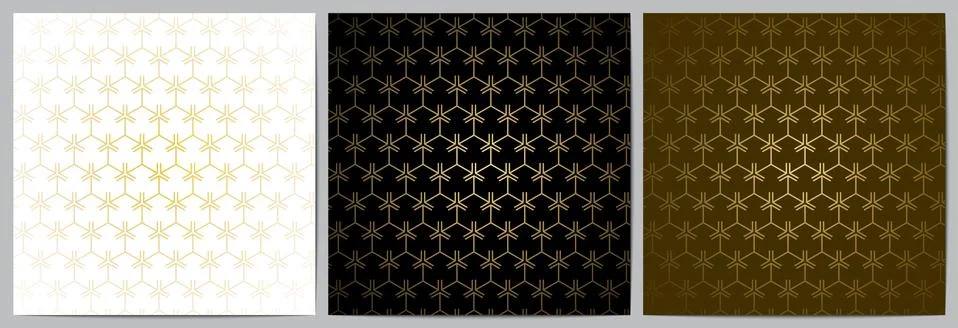 Set of abstract geometric seamless pattern with golden lines luxury of black, Stock Illustration