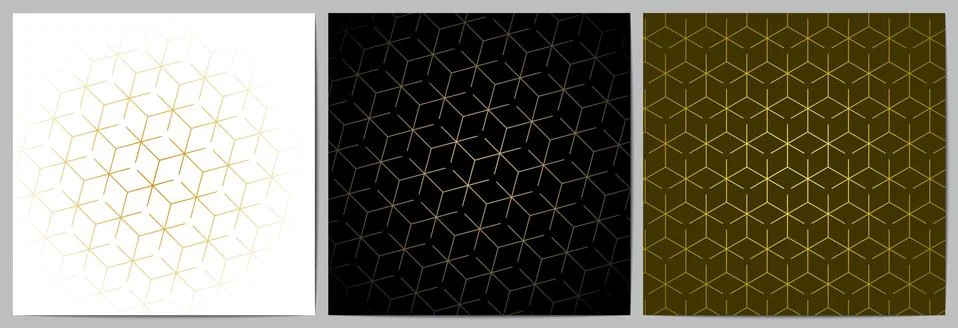 Set of abstract geometric seamless pattern with golden lines luxury of black, Stock Illustration