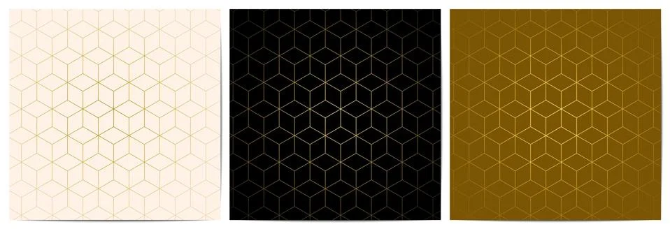 Set of abstract geometric seamless pattern with golden lines luxury of black, Stock Illustration