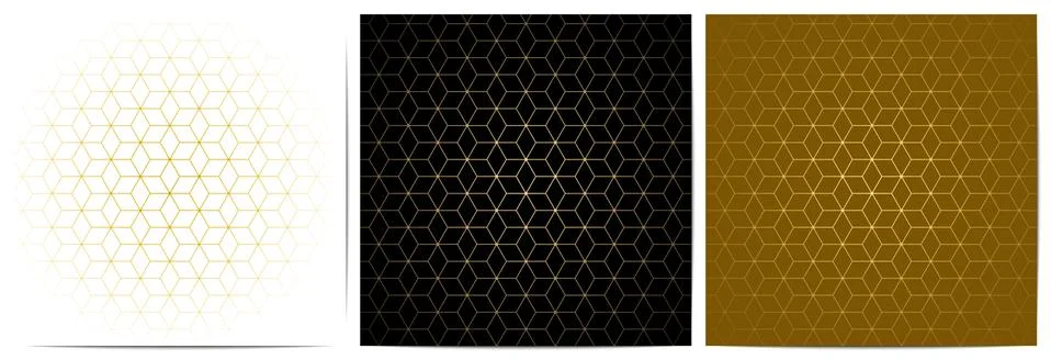 Set of abstract geometric seamless pattern with golden lines luxury of black, Stock Illustration