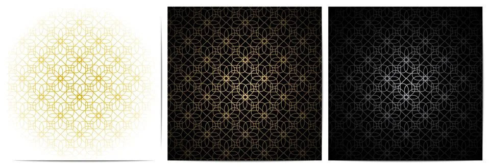 Set of abstract geometric seamless pattern with golden lines luxury of black, Stock Illustration