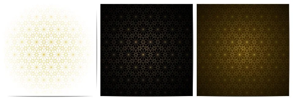 Set of abstract geometric seamless pattern with golden lines luxury of black, Stock Illustration