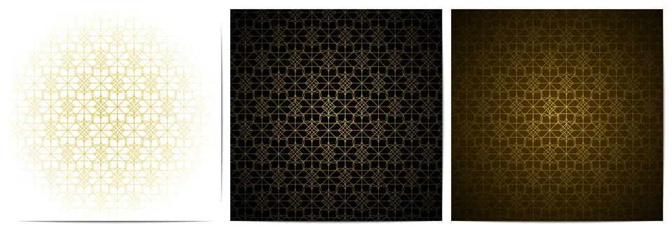 Set of abstract geometric seamless pattern with golden lines luxury of black, Stock Illustration