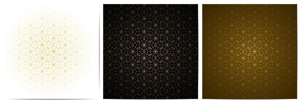 Set of abstract geometric seamless pattern with golden lines luxury of black, Stock Illustration