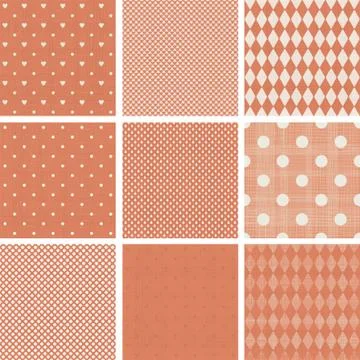 Set of abstract geometric seamless patterns in faded orange color 스톡 일러스트