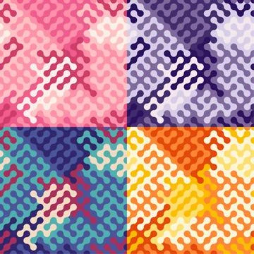 Set of abstract geometric SEAMLESS patterns with fractal ornament. Spring and Illustrazione stock