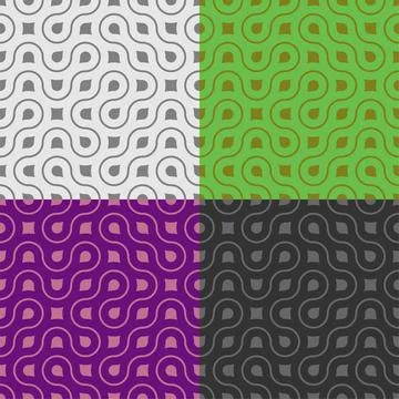 Set of abstract geometric SEAMLESS patterns with leaves, lines and fractal or Stock Illustration