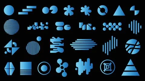 Set of abstract geometric shapes in blue gradient. futuristic modern design.. Stock Illustration