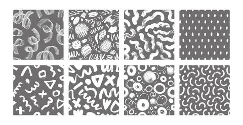 Set of abstract geometric shapes seamless pattern. Illustrazione stock