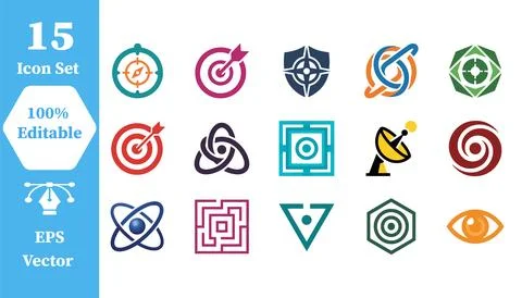 Set of abstract geometric target and focus circular icons with geometric Stock Illustration