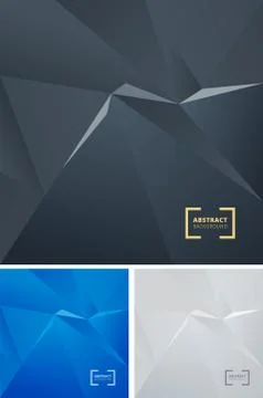 Set of abstract geometric triangle polygonal space low poly dark background. イラスト素材