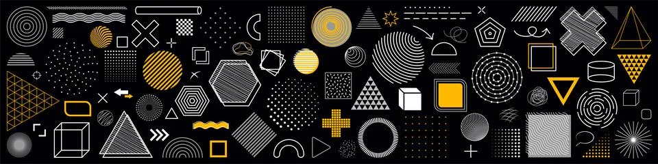 Set of abstract geometrical graphic elements on black background イラスト素材