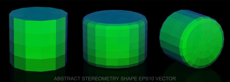 Set of Abstract geometry shape: Green Cylinder. 3D polygonal objects, EPS 10 Stock Illustration