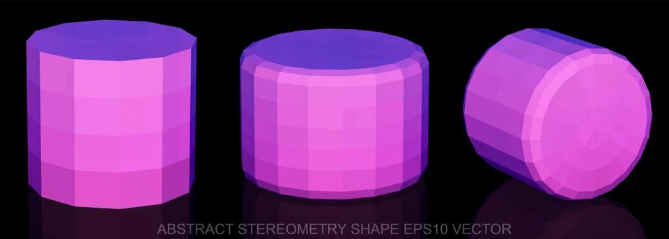 Set of Abstract geometry shape: Pink Cylinder. 3D polygonal objects, EPS 10 Stock Illustration