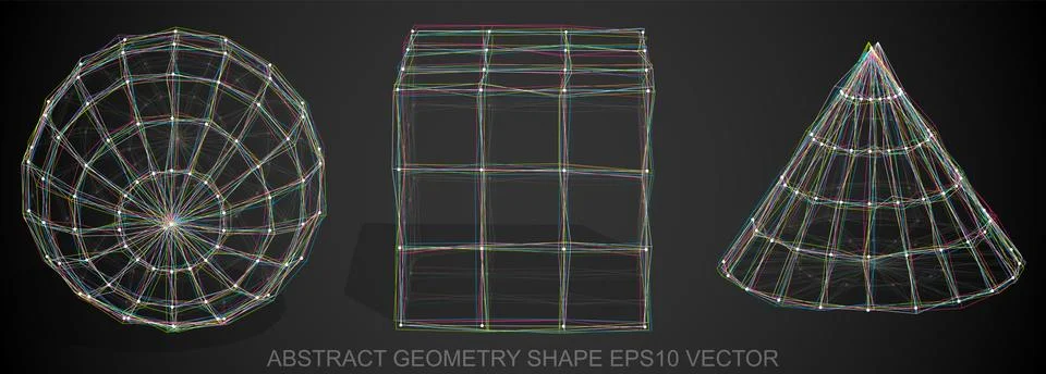 Set of Abstract geometry shape: sketched Sphere, Cube, Cone. Hand drawn 3D イラスト素材