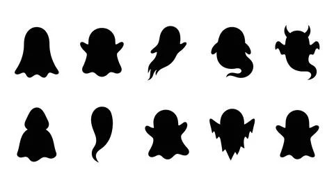 Set of abstract ghost shapes and silhouettes, simple halloween elements. Stock Illustration