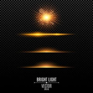 Set. Abstract glare and flashes isolated on a transparent background. Golden Illustrazione stock
