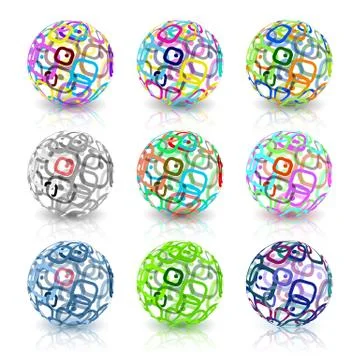 Set of abstract globes made from retro rectangles. Conceptual Technology Stock Illustration