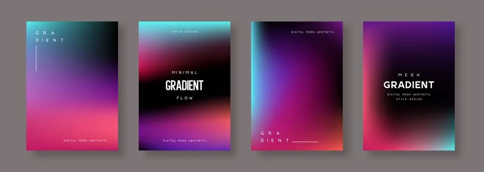 Set of abstract gradient backgrounds. Turquoise, purple, pink and black colors. Illustrazione stock
