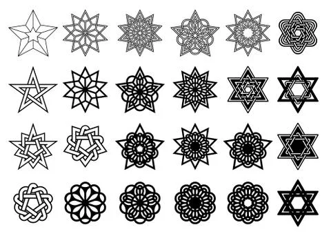 Set of abstract graphic elements for yuor design. Black stars and circles iso Stock Illustration