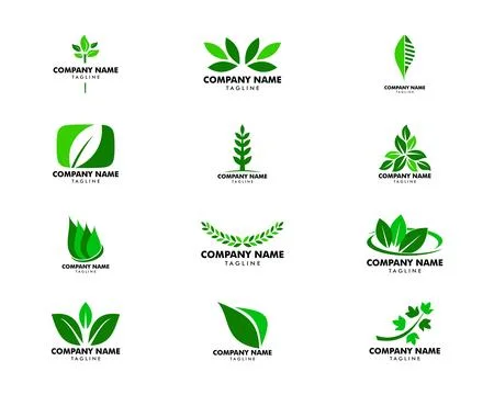 Set of Abstract green leaf logo icon vector design Stock Illustration