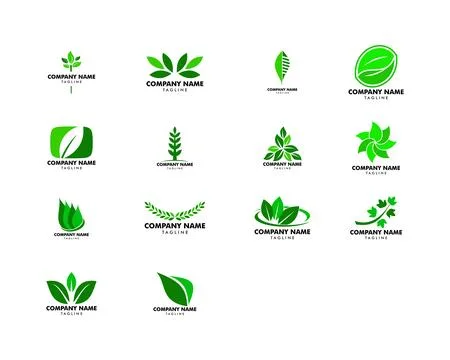 Set of Abstract green leaf logo icon vector design Stock Illustration