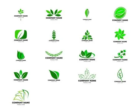 Set of Abstract green leaf logo icon vector design Stock Illustration