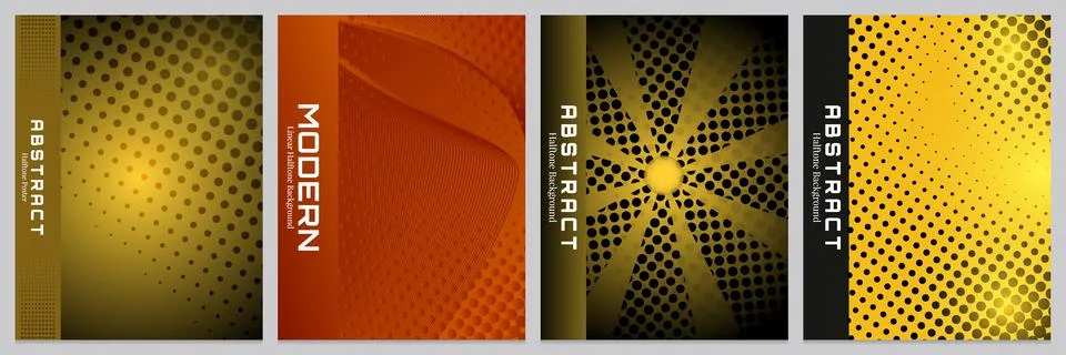 Set of abstract halftone backgrounds with geometric patterns vector illustration Illustrazione stock