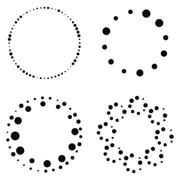Set of abstract halftone black dotted round frames isolated on white background. Stock Illustration