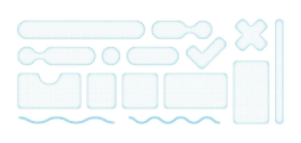 Set of abstract halftone graphic element. Geometric shapes. Memphis design,.. Stock Illustration