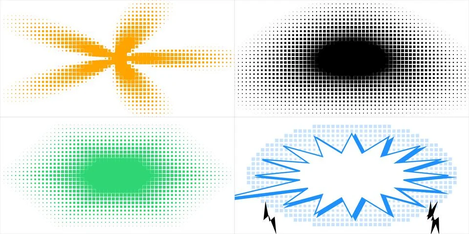 Set of Abstract Halftone Graphic Elements and Comic Style Speech Bubble Ill.. Stock Illustration